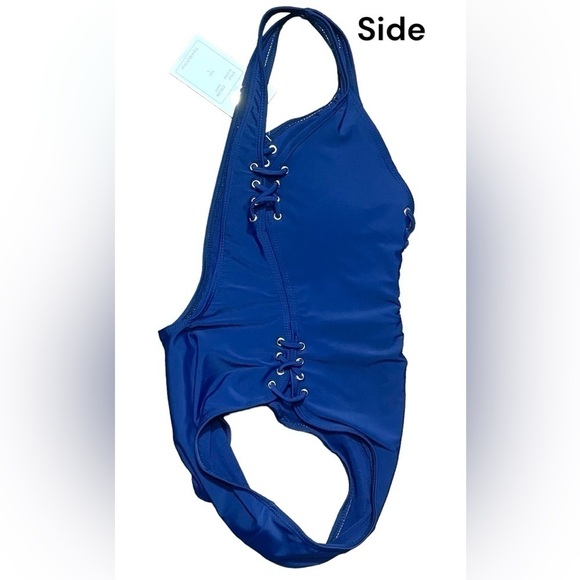 NWT TiniBikini Swimwear Blue Deep V Lace Up One Piece Swimsuit Size Small Sexy! - Picture 7 of 16